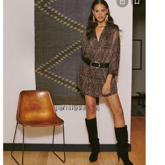 FRAME Party Paisley Metallic Silk Long Sleeve Minidress Large - Picture 1 of 16